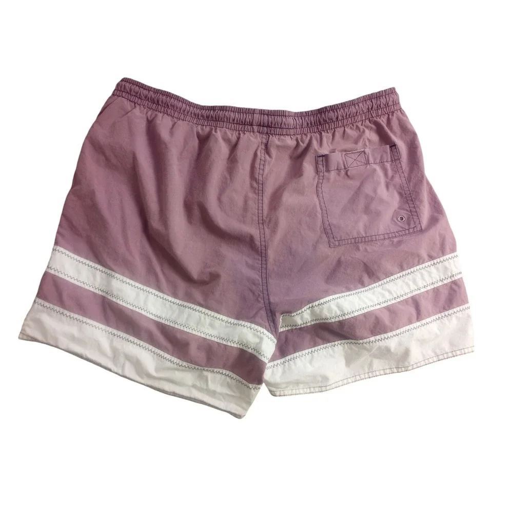 Vtg Mauve Newport Blue Board Swim Shorts Surf MENS L Color Block Sailing Yacht